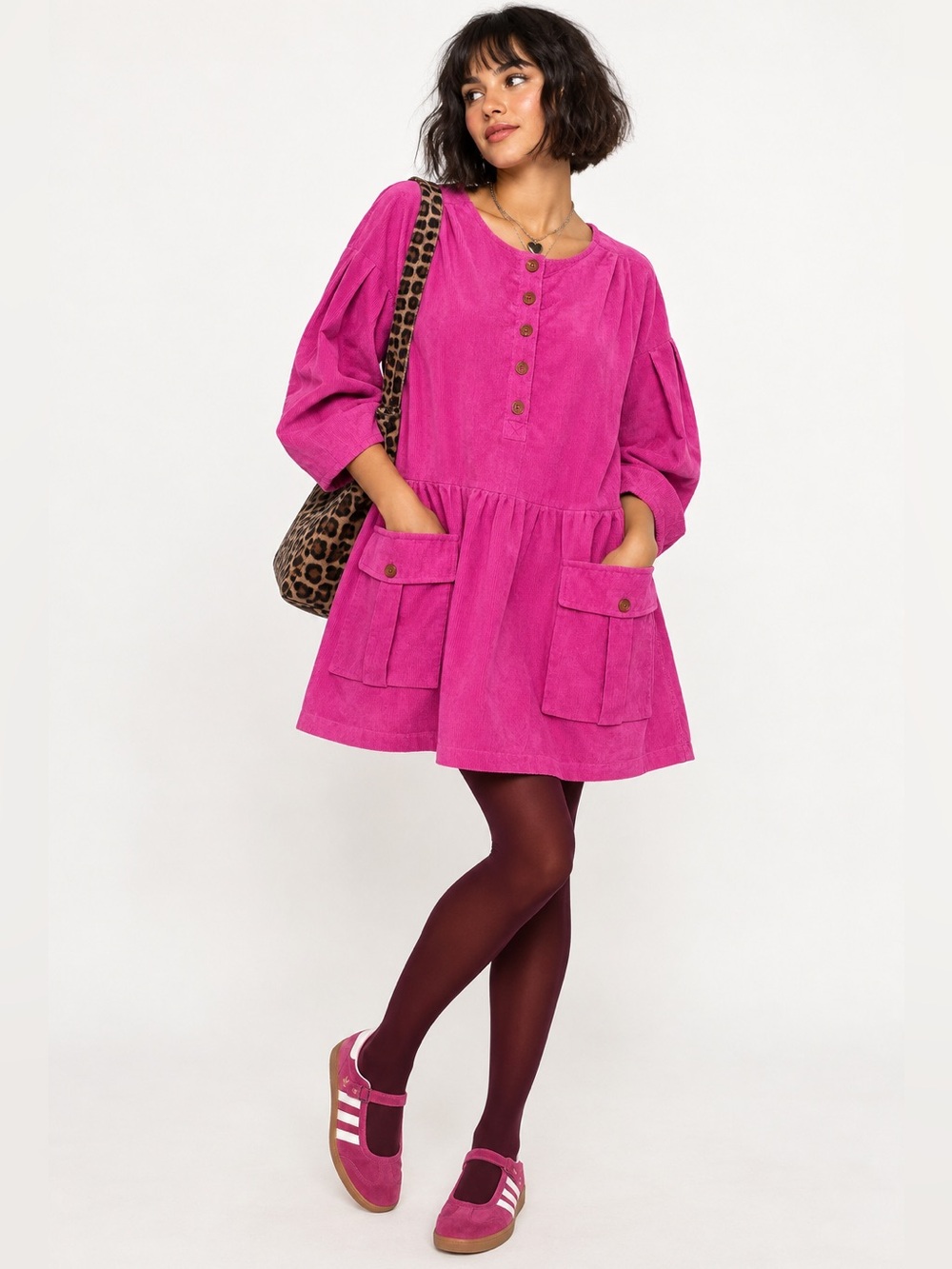 &merci Pink Corduroy Smock Dress M Utility Pockets Babydoll Boho